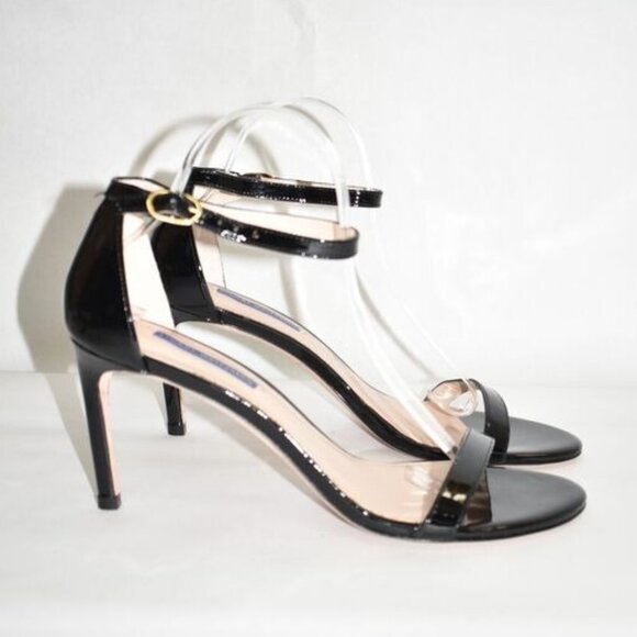 $450 STUART WEITZMAN NUNAKED 3.3" STRAP SANDAL NUDIST BLACK PATENT 10.5 (DB12) - Picture 2 of 6